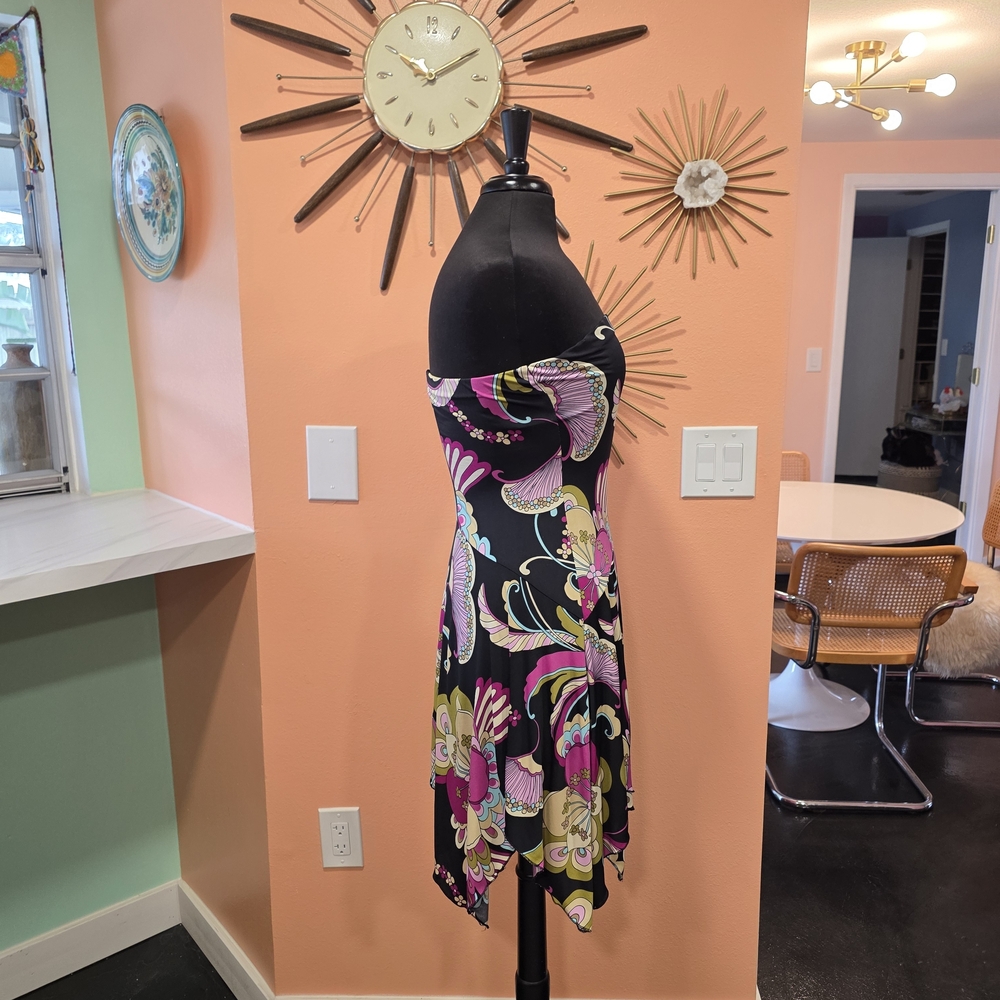 Vintage Strapless Dress with Pink and Purple Floral Design - Picture 7 of 14